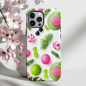 Tropical Summer Vacation Style iPhone Case, Sunglasses & Pink Beach Vibes, Vibrant Fun Cover for iPhone 16 15 14 13 12 11 X pro max MagSafe