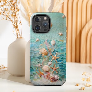 Colorful Phone Underwater  Shell Case, Stained Glass Sea Cover, Aqua Coastal Vibes, iPhone 16 15 14 13 12, Galaxy S25 S24 S23, Pixel 9 8 7