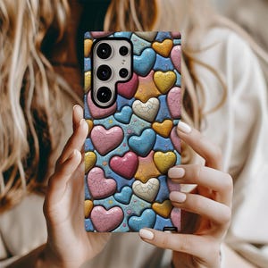 Cracked Hearts Samsung Galaxy Case - Bold Patchwork Hearts - Retro iPhone case Design with Unique Colors and Textures, Vintage iPhone case