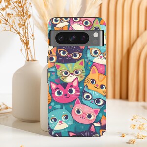Adorable Cat Kawaii Pixel, Vibrant Colorful Cartoon Style, Whimsical Pattern for Cat Fans Pixel Cover for Google Pixel 9 8 7 6 5 Pro XL