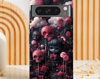 Kawaii Gothic Pixel Case: Candy Skull Surreal Art