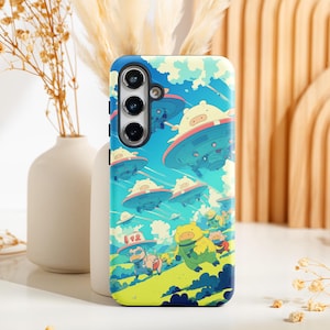 Funny Piggy Samsung Galaxy Case, Cute Animal Cover, Whimsical Piggy Galaxy S24 Case, Cartoon Alien Pigs Design, Protective Samsung Casing