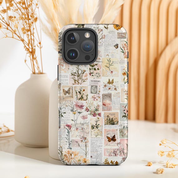 Vintage Floral Collage iPhone Case, Soft Botanical Pastels