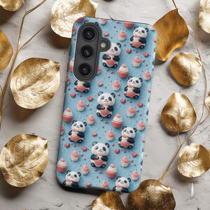 Whimsical Samsung Galaxy Case, Kawaii Panda with Cupcake, Cute Pastel Theme, Sweet Vibes Cover, Joyful & Playful Design Samsung S25 S24 Case