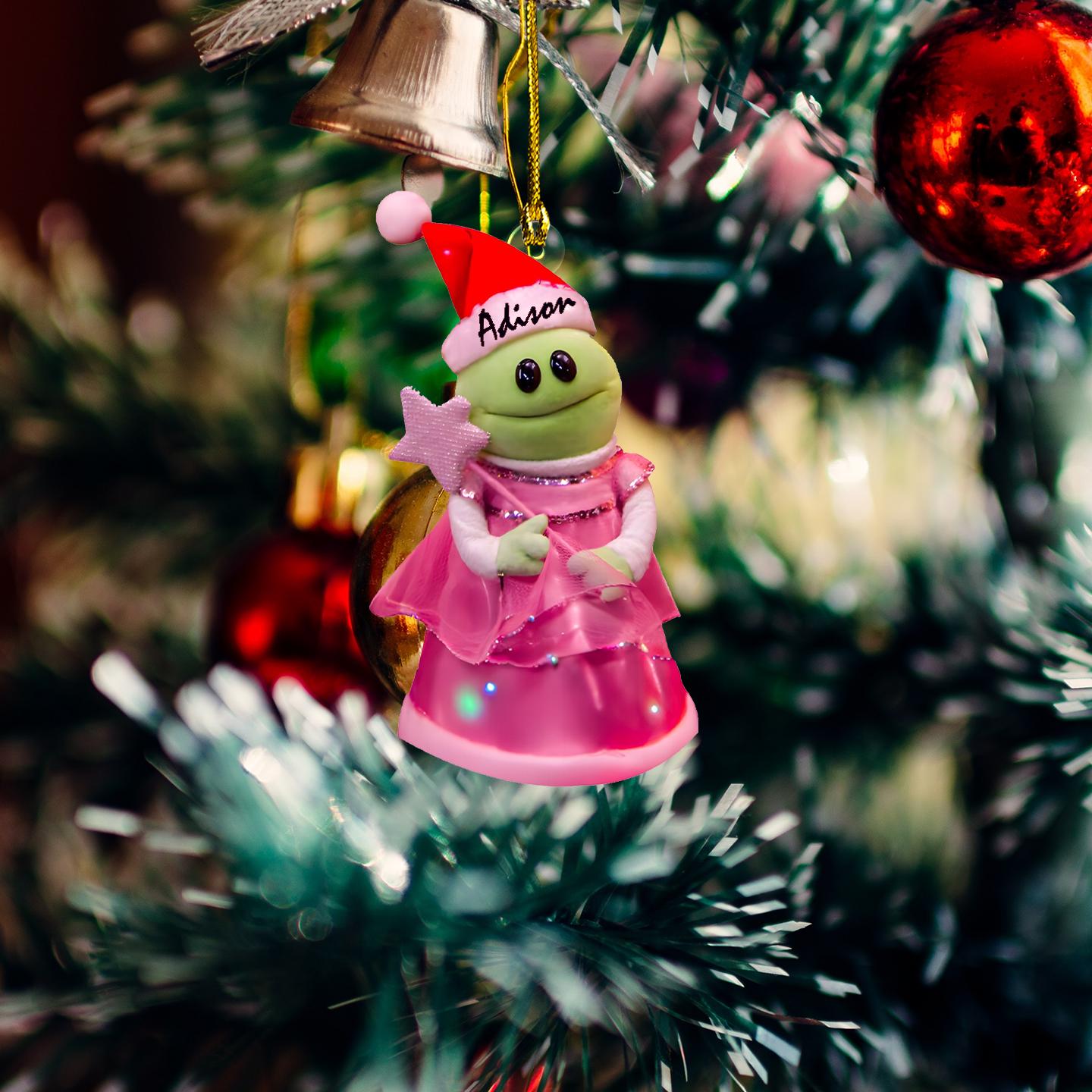 Custom Nanalan Christmas Ornament, Nanalan Who&#39;s That Wonderful Girl Mona Ornament, Nanalan Princess Christmas, TikTok Viral Green Puppet