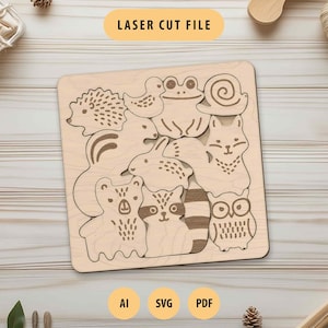 Tier Puzzle SVG-Datei für Montessori Kleinkind Aktivität Laser geschnitten Holz Spielzeug Muster Digitaler Download Glowforge Puzzle für Kinder