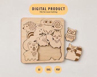 Animal Puzzle SVG File: Montessori Toddler Toy, Laser Cut Pattern (Digital Download)