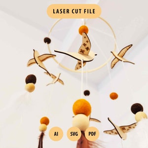 LaserCut Mobile SVG Perfekt für Ihr DIY-Projekt zur Begrüßung Baby Kinderzimmer Krippe Mobile Vögel Dekoration Montage digitale Datei fliegender Vogel
