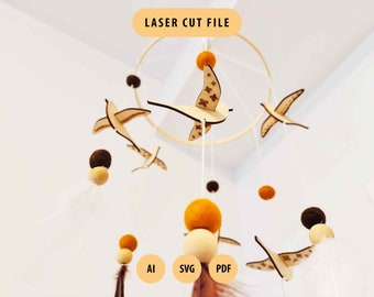 LaserCut Bird Mobile SVG Perfect for Your DIY project to welcome baby nursery crib mobile birds decoration assembly digital file flying bird