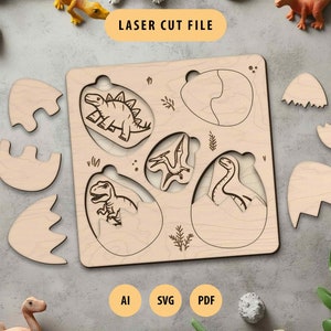 Dinosaurier Puzzle SVG Laserschnittdatei für Kinder Lernpuzzle für Kinder Dinosaurier-Datei für Laserschnitt SVG Vorlage Puzzle Glowforge