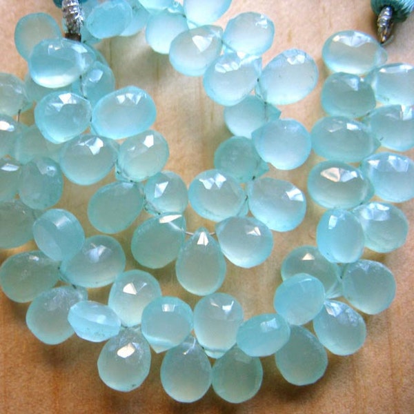 Sea Foam Blue Chalcedony 9MM X 6MM  Faceted Teardrop Briolettes --- 18 Stones - Beads - Gemstone Beads - Reduced From 34.70