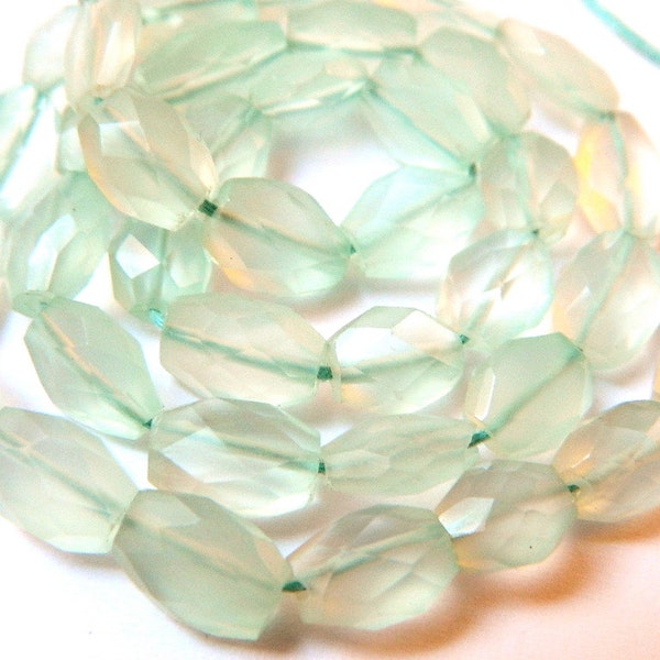 Sea Foam Blue Chalcedony 8MM X 6MM Petite Faceted Ovals  - 22 Stones - 7 Inch Strand - Gemstone Beads