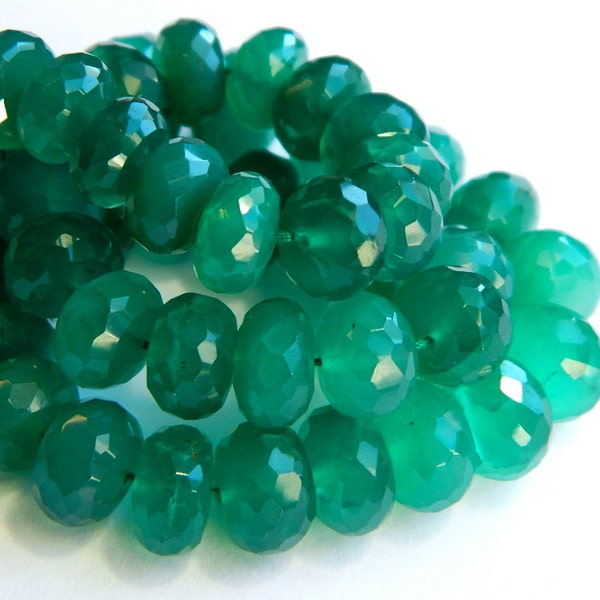 Green Onyx 10MM Faceted Rondells - 12 Stones - 3.5 Inch Strand - Gemstone Beads - Semiprecious Stone