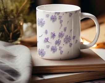 Tazza in ceramica floreale / Design floreale viola per amanti del tè e del caffè, regalo di inaugurazione della casa, decorazione della cucina, vibrazioni primaverili