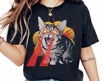 Vintage Cat Attack Shirt, Retro Graphic Tee, Horror Cat Shirt, Cats Crazy Shirts Cool Graphic Unisex T Shirts