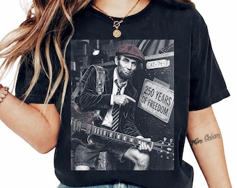 President Abraham Lincoln Playing Guitar Abe Lincoln T-Shirt, Funny History Music Lover Gift, Vintage Political Humor Tee