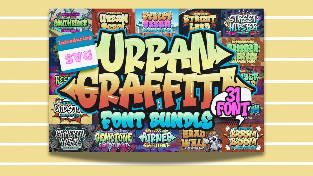 Urban Graffiti Font Bundle, Procreate Prints, Vintage Canva Fonts ...