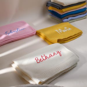 Custom Knit Baby Blanket,,Personalized Name Blanket, Personalized Embroidered Name,Stroller Blanket,Newborn Baby Gift ,Soft Cotton Knit,Gift