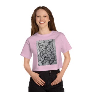 Abstract Print Women&#39;s Cropped T-Shirt, Artsy Style Tee, Art Lover Box Tee, Black and White Tee, Gift for Her, Fashion Abstract Tee