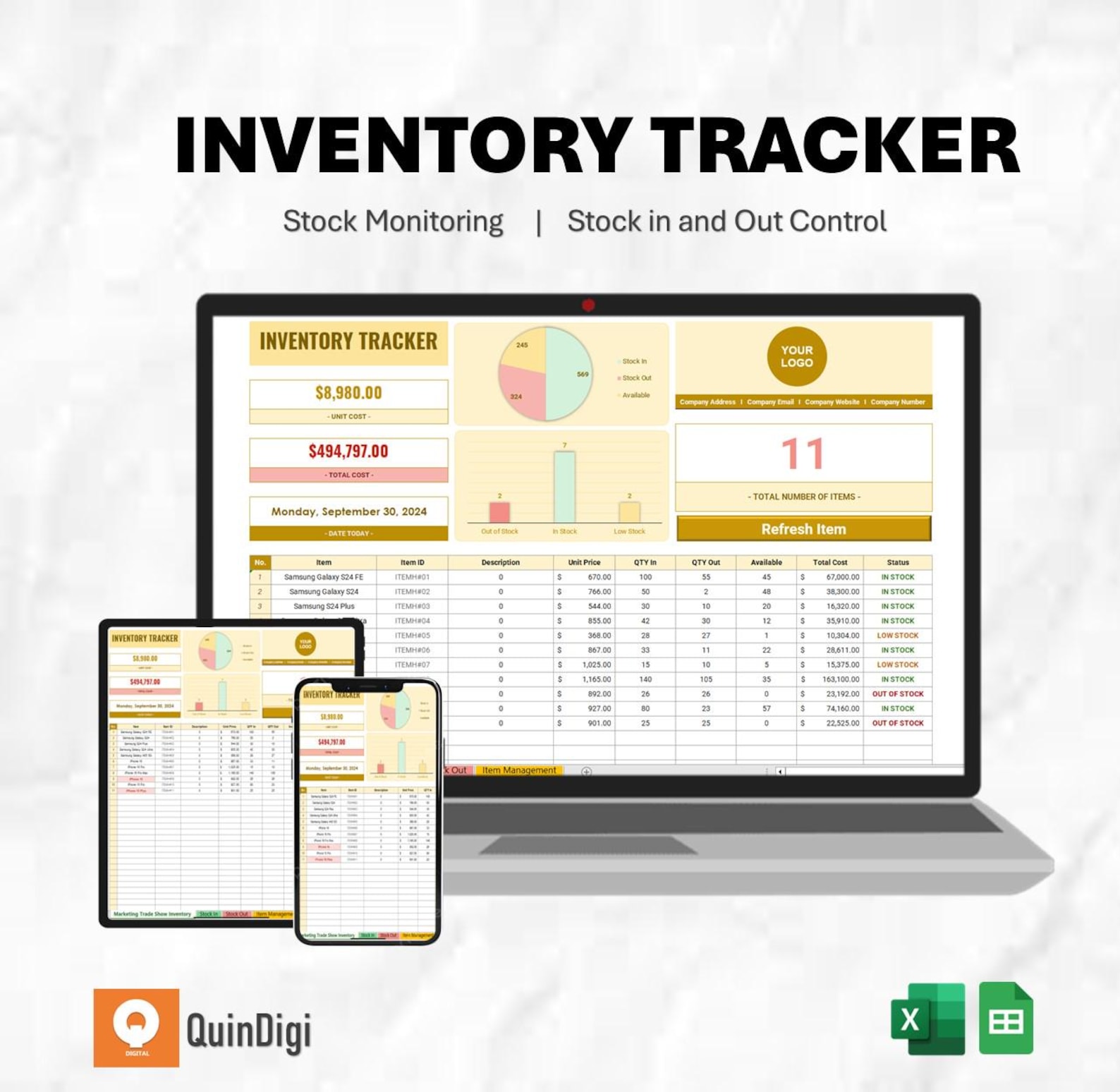Inventory Tracker Excel Spreadsheet: Small Business Stock Management - Etsy