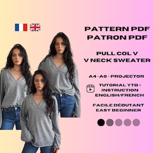 PDF Pattern V-Neck Oversized Sweater for Women - A4, A0, PROJECTOR, 3XS-4XL - PDF Pattern V-Neck Oversized Sweater for Women - Trendy & Elegant
