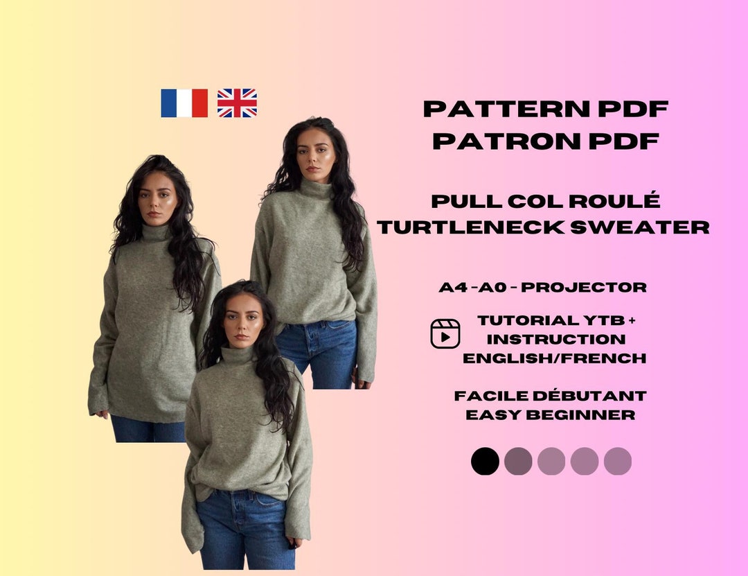 Women's Oversized Turtleneck Sweater PDF Pattern - Basic & Comfortable ...