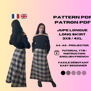 Cartamodello per gonna lunga con tasche opzionali | Principianti | Taglie dalla 3XS alla 4XL | A4, A0, Proiettore