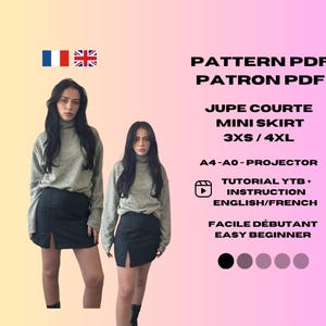 Short Skirt Sewing Pattern with Slit for Beginners | Sizes 3XS to 4XL | YouTube Tutorial | A4, A0, Projector Sewing Pattern for Mini Skirt