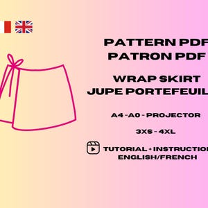 Peut inclure: Patron de couture pour une jupe portefeuille rose en format PDF. Le patron comprend des instructions en anglais et en français. Le patron est disponible dans les tailles 3XS à 4XL et peut être imprimé sur du papier A4 ou A0.