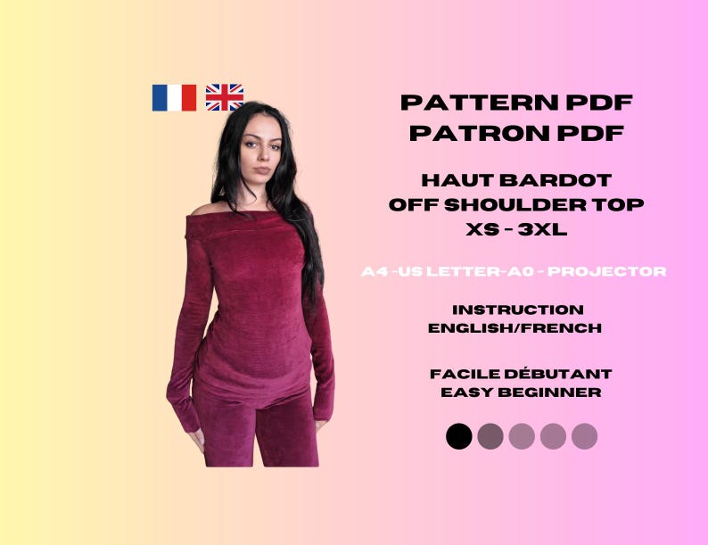 PDF Sewing Pattern – Women’s Stretch Bardot Top XL to 3XL – Plus Sizes ...