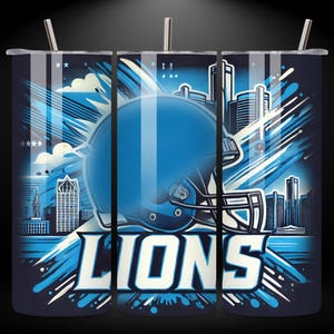 Lion 20oz Skinny Tumbler Wrap PNG, Sport Mascot Tumbler Seamless Design, 20oz Sublimation Tumbler Digital Download Template