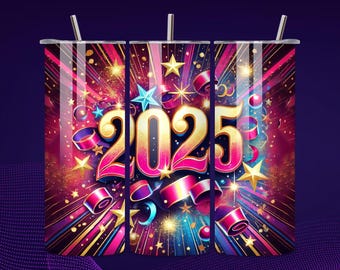 2025 Celebração 20oz Skinny Tumbler Wrap PNG, Celebração de Ano Novo Design Sem Costura, Modelo de Download Digital de Sublimação de 20oz