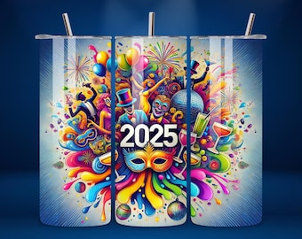 2025 Celebração 20oz Skinny Tumbler Wrap PNG, Celebração de Ano Novo Design Sem Costura, Modelo de Download Digital de Sublimação de 20oz
