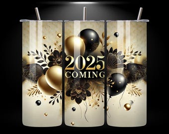 2025 Em breve 20oz Skinny Tumbler Wrap PNG, Design perfeito para comemoração de ano novo, modelo de download digital de sublimação de 20oz