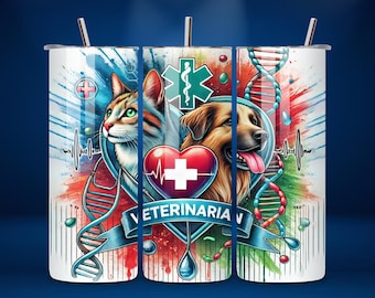 Veterinarian 20oz Skinny Tumbler Wrap PNG, Pet Care Design, Seamless 20oz Sublimation Tumbler Digital Download Template