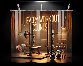 Every Workout Counts 20oz Skinny Tumbler Wrap PNG, Fitness Motivation Gym-Themed, Seamless 20oz Sublimation Digital Download Template