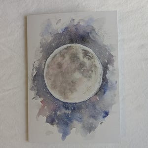 LUNE | imprimée ou carte de voeux, enveloppe incluse | Oeuvres d'art originales à l'aquarelle, estampes d'art aquarelle, papeterie aquarelle