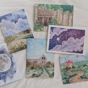 Offre groupée de cartes de vœux | Lot à personnaliser, 3 cartes au choix, oeuvres d'art aquarelle originales, intérieur vierge