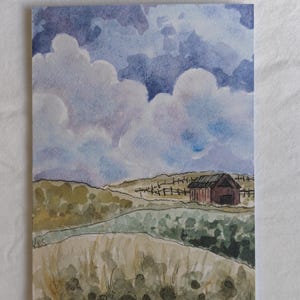 TERRES AGRICOLES DU CRÉPUSCULE | imprimée ou carte de voeux, intérieur vierge, enveloppe incluse | Oeuvre d'art originale à l'aquarelle