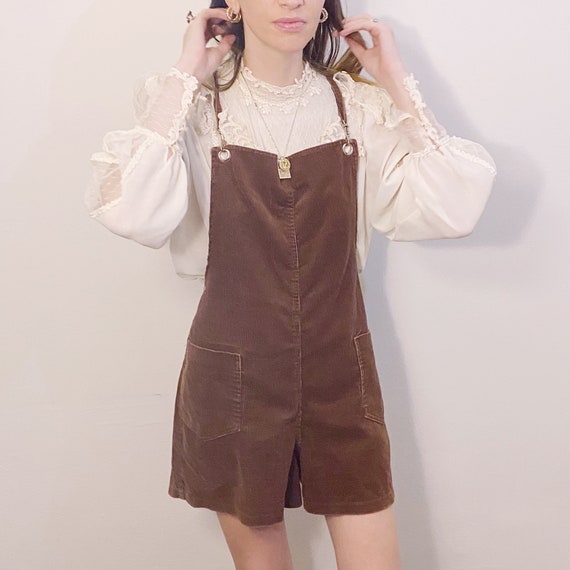 Vintage 90s MINE Brown Corduroy Jumper Short Overa