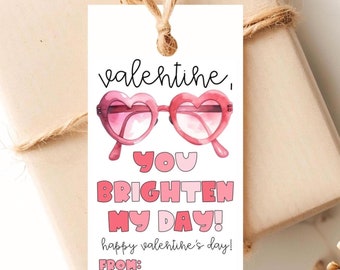 You Brighten My Day Valentine Gift Tags: Heart Sunglasses (Digital Download)