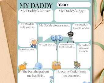 All About My Daddy Printable Father's Day Questionnaire Dad Birthday Keepsake INSTANT DOWNLOAD