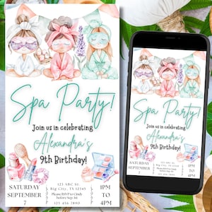 Editable Spa Party Birthday Invitation Spa Party Invitation Spa Birthday Party Spa Party Instant Download Spa Party Evite Spa Theme Party