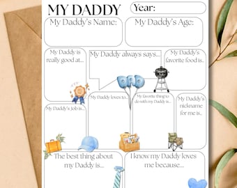 All About My Daddy Printable Father's Day Questionnaire Dad Birthday Keepsake INSTANT DOWNLOAD