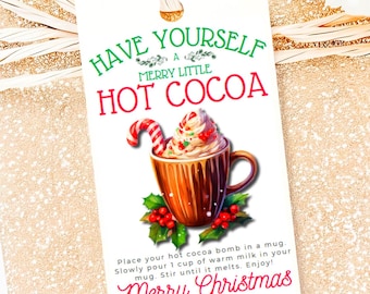 Hot Cocoa Gift Tag Christmas Hot Chocolate Bomb Tags Holiday Classroom Treats Printable Favor Label EDITABLE Template Instant Download