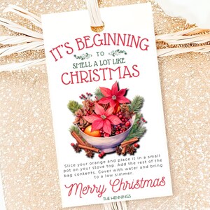 Christmas Potpourri Gift Tag Holiday Simmer Pot Tags It’s Beginning to Smell a Lot Like Christmas Printable EDITABLE Stovetop Template