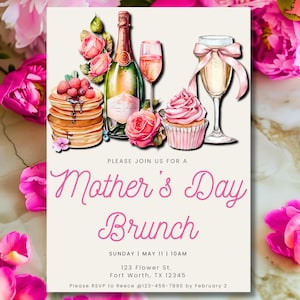 Mother&#39;s Day Brunch Invitation: Champagne Brunch Evite (Digital Download)