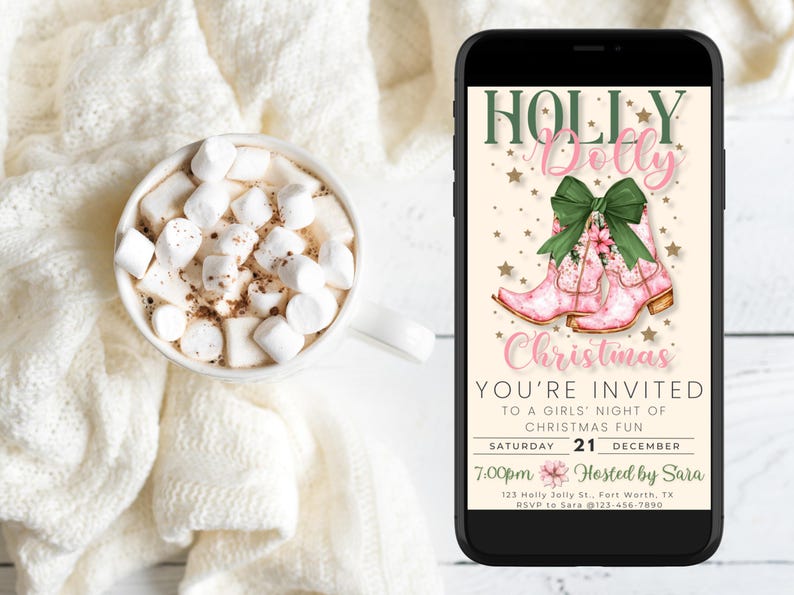 Cowgirl Christmas Invitation Have a Holly Dolly Christmas Invite Howdy Evite Holiday Hoedown EDITABLE Template Digital Download image 6