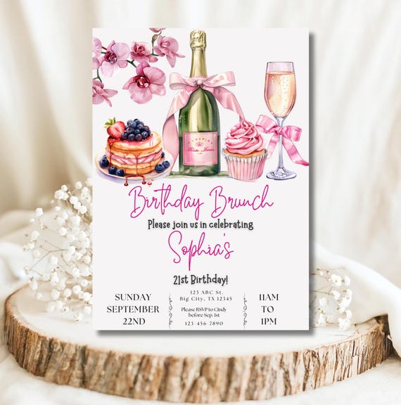 Birthday Brunch Invitation Champagne Brunch Party Invite Pancake Evite EDITABLE Template