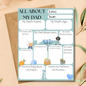 Alles über meinen Vater Fragebogen zum Vatertag Vatertag Geschenk von Kindern Vatertagskarte Aktivität Füllen Sie das leere Arbeitsblatt Vatertag aus
